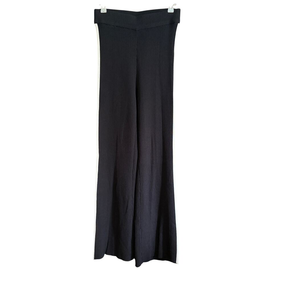 HOUSE of HARLOW 1960 | Black Rib Knit Flare Pants with White Stripe | Small